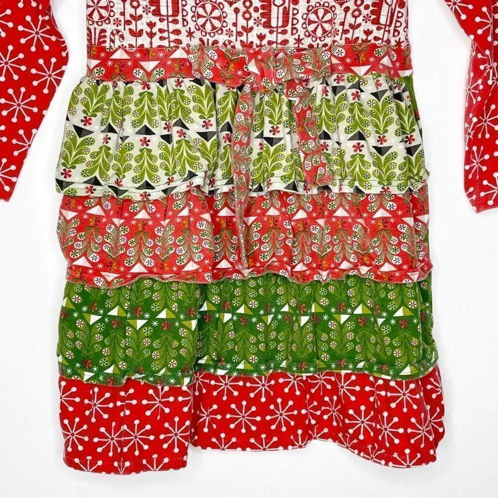 Jelly The Pug Multi-Color Holiday Brook Knit Dress with Ruffle Youth Size 6